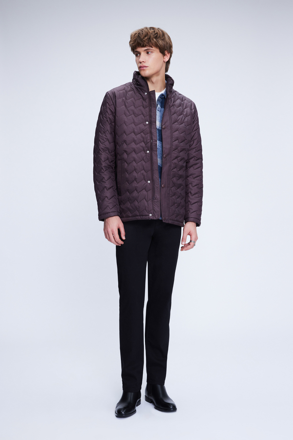 Bordo Regular Fit Hakim Yaka Kapitone Mont - HATEMOĞLU (1)