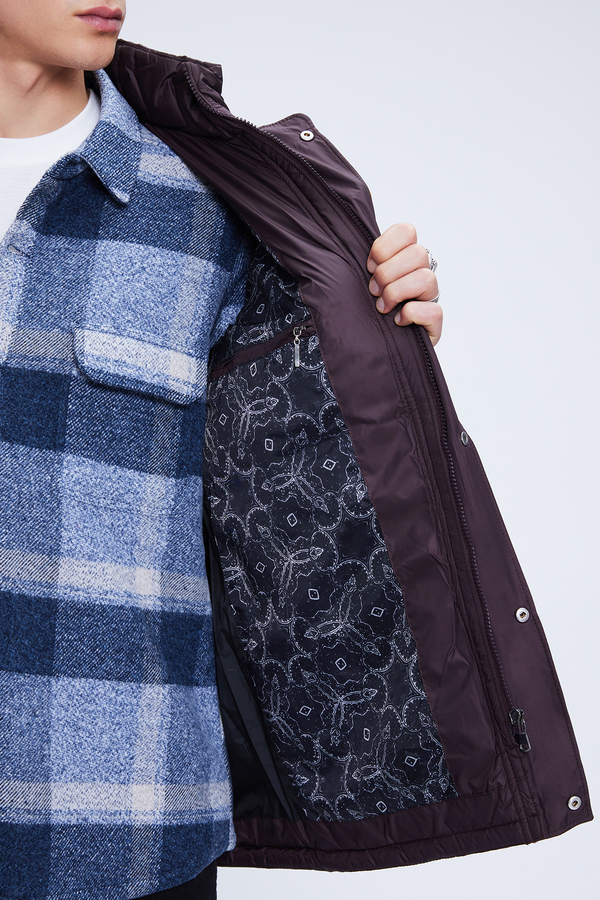 Bordo Regular Fit Hakim Yaka Kapitone Mont - HATEMOĞLU (1)