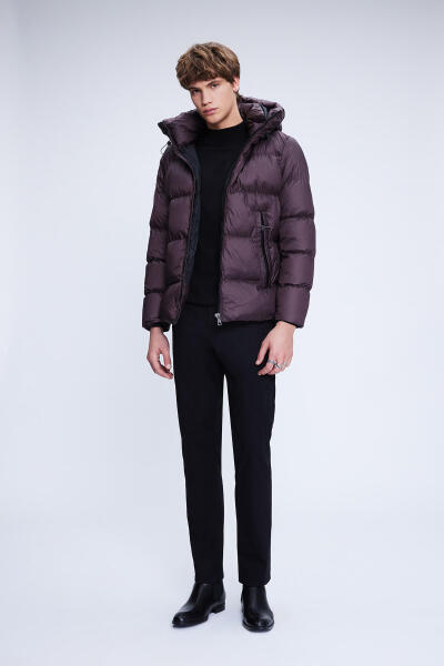 Bordo Regular Fit Hakim Yaka Kapüşonlu Şişme Mont - 2