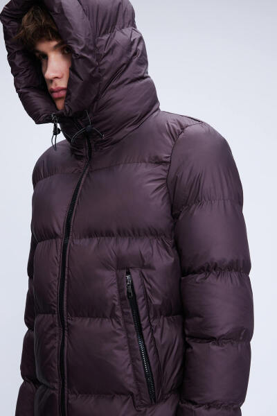 Bordo Regular Fit Hakim Yaka Kapüşonlu Şişme Mont - 3
