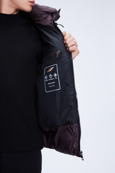 Bordo Regular Fit Hakim Yaka Kapüşonlu Şişme Mont - 4