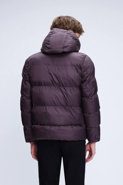 Bordo Regular Fit Hakim Yaka Kapüşonlu Şişme Mont - 5