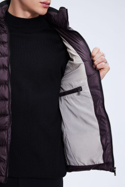 Bordo Regular Fit Hakim Yaka Şişme Mont - 4