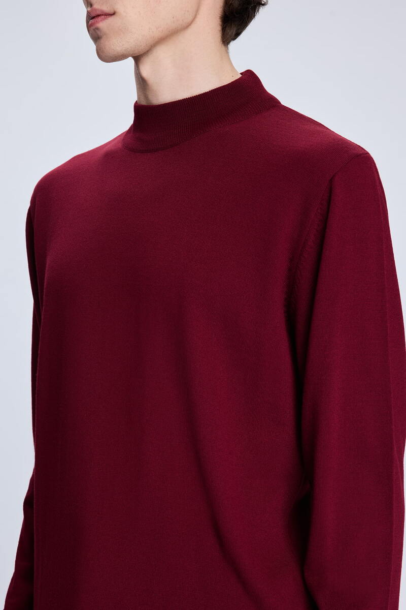Bordo Regular Fit Yarım Balıkçı Yaka Yünlü Triko Kazak - Hatemoğlu (1)