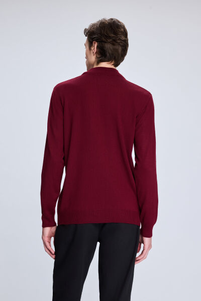 Bordo Regular Fit Yarım Balıkçı Yaka Yünlü Triko Kazak - 5