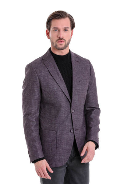 Bordo Slim Fit Desenli Mono Yaka Ceket - Thumbnail