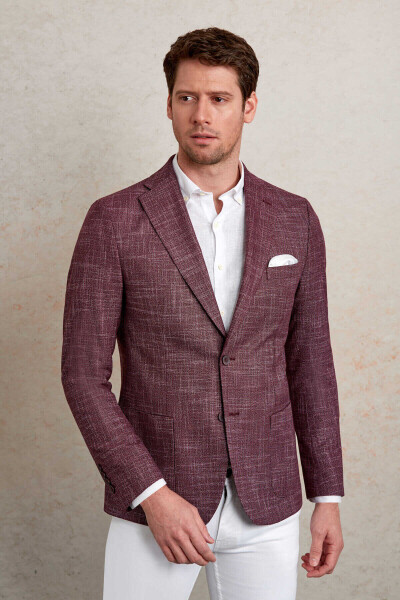 Bordo Slim Fit Mono Yaka Klasik Ceket 