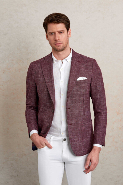 Bordo Slim Fit Mono Yaka Klasik Ceket - 2