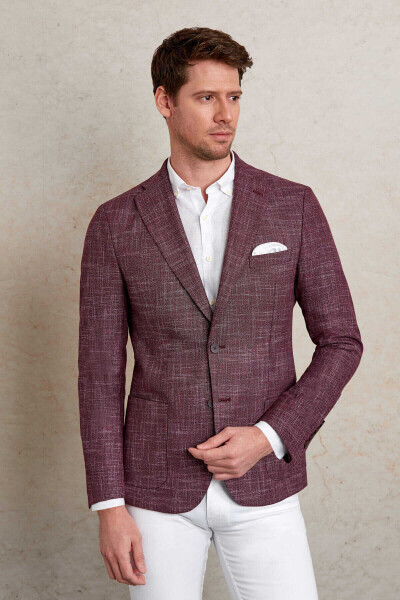Bordo Slim Fit Mono Yaka Klasik Ceket - 3
