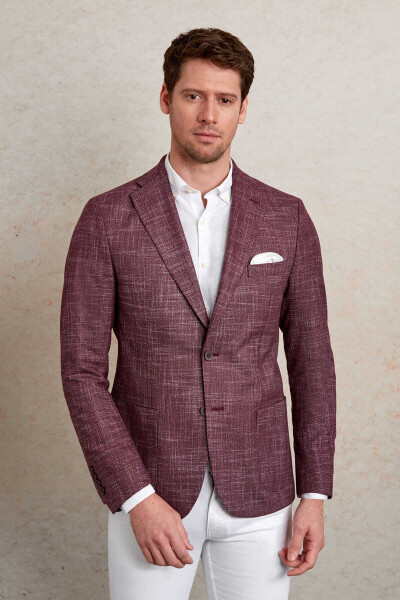 Bordo Slim Fit Mono Yaka Klasik Ceket - 4