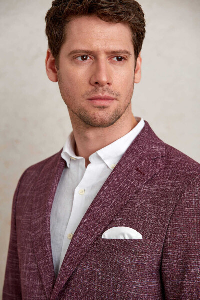 Bordo Slim Fit Mono Yaka Klasik Ceket - 6