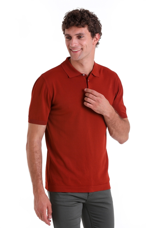 Hatem Saykı - Bordo Comfort Fit Düz Polo Yaka Rayon Triko Tişört