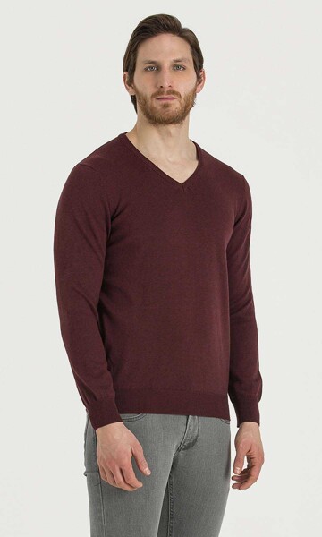 Bordo V Yaka Triko - 3