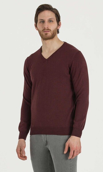 Bordo V Yaka Triko - 4