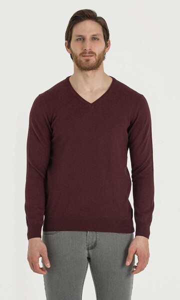 Bordo V Yaka Triko - 1