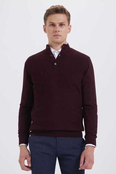 Bordo Balıkçı Yaka Triko Kazak - 3