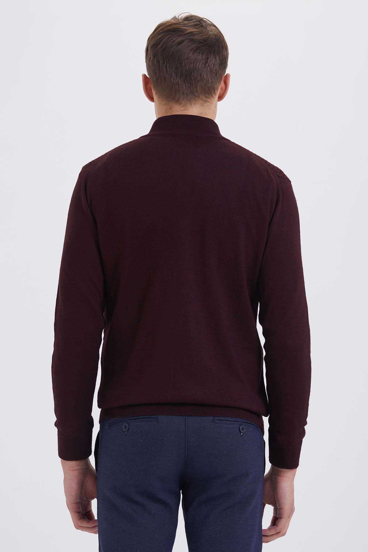 Bordo Balıkçı Yaka Triko Kazak - 4