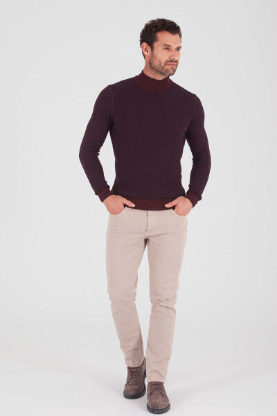 Bordo Yarım Balıkçı Yaka Triko Kazak - 2