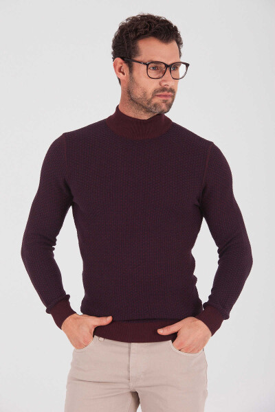 Bordo Yarım Balıkçı Yaka Triko Kazak - 3