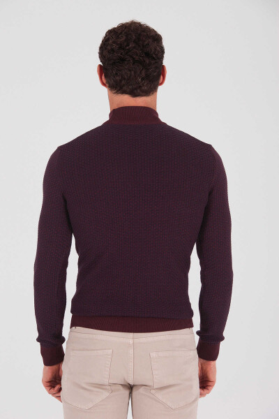 Bordo Yarım Balıkçı Yaka Triko Kazak - 4