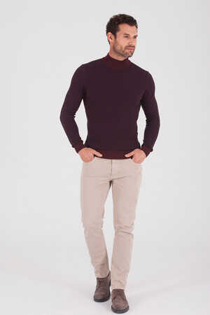 Bordo Yarım Balıkçı Yaka Triko Kazak - 5