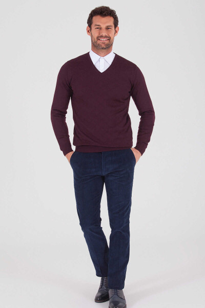 Bordo V Yaka Triko Kazak - 2