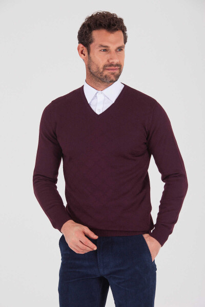 Bordo V Yaka Triko Kazak - 3