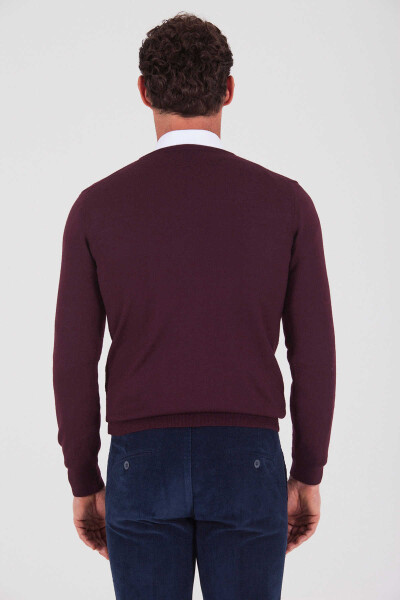 Bordo V Yaka Triko Kazak - 4