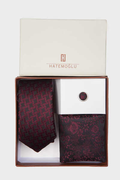 Bordo Basic Kravat Mendil Yaka Rozeti - 2