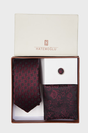 Bordo Basic Kravat Mendil Yaka Rozeti - 4