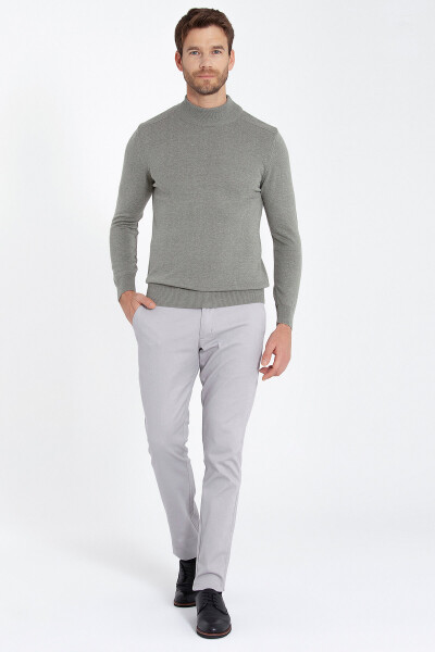 Gri Regular Fit Yarım Balıkçı Yaka Pamuklu Triko Kazak - 3