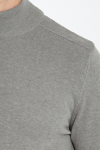 Gri Regular Fit Yarım Balıkçı Yaka Pamuklu Triko Kazak - 7