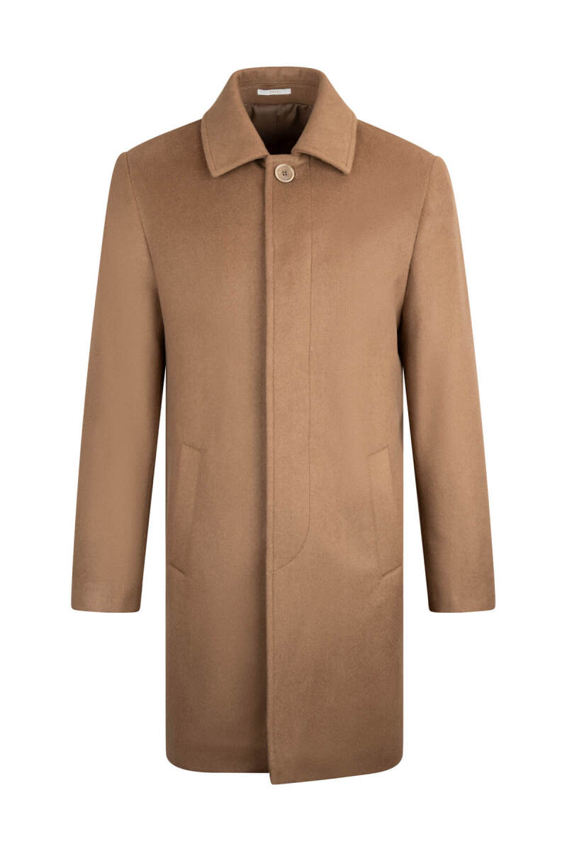 Camel Regular Fit Bebe Yaka Kaşe Yünlü Palto - Hatem Saykı