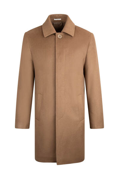 Camel Regular Fit Bebe Yaka Kaşe Yünlü Palto 