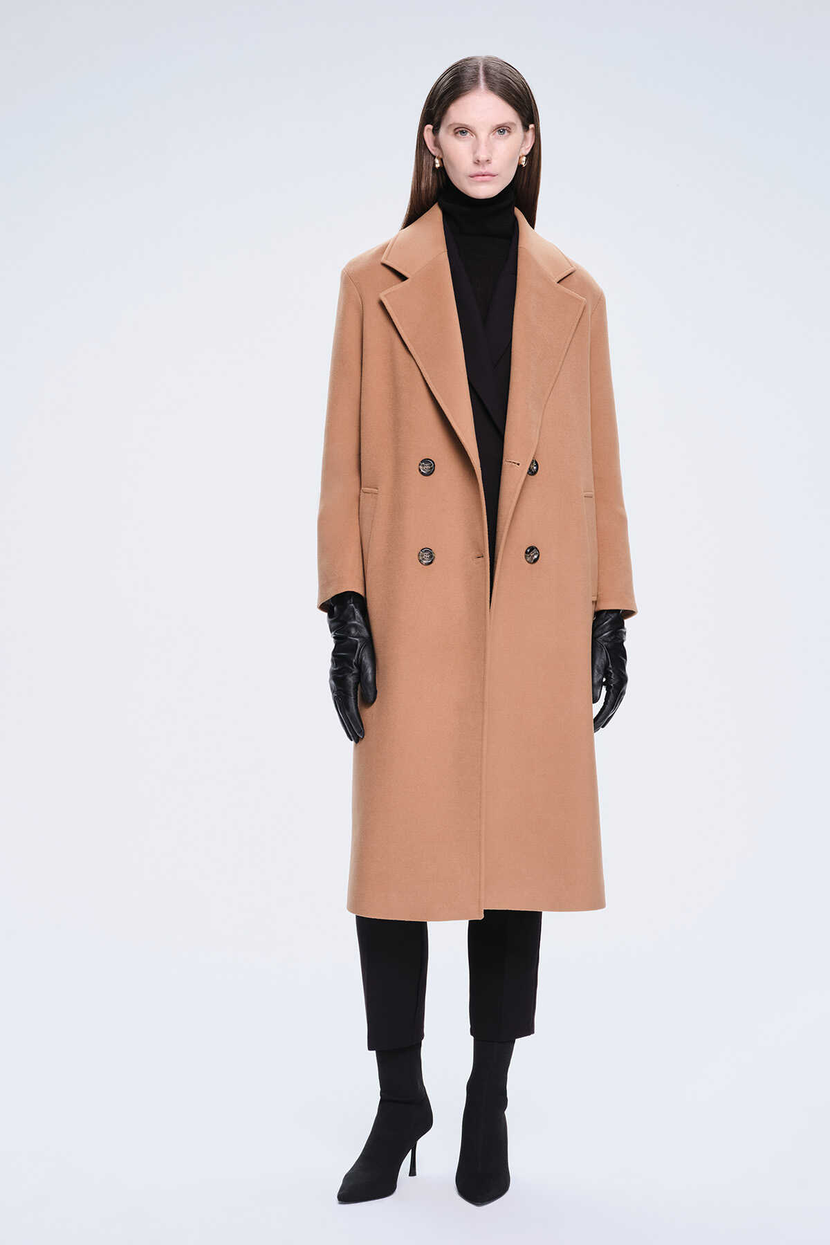 Saykı Woman Camel Regular Fit Mono Yaka Kaşe Manto - 1