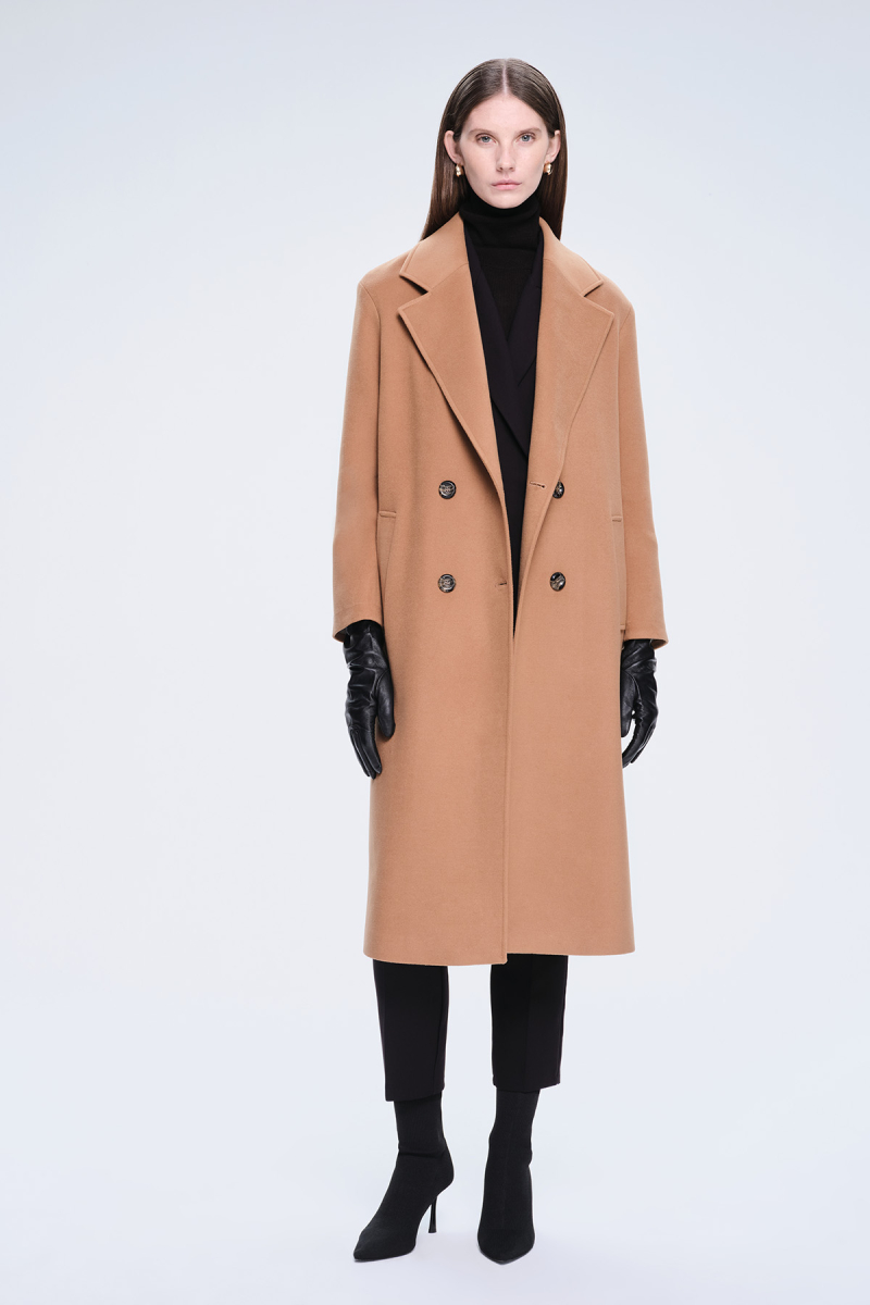 Saykı Woman Camel Regular Fit Mono Yaka Kaşe Manto - Saykı Woman