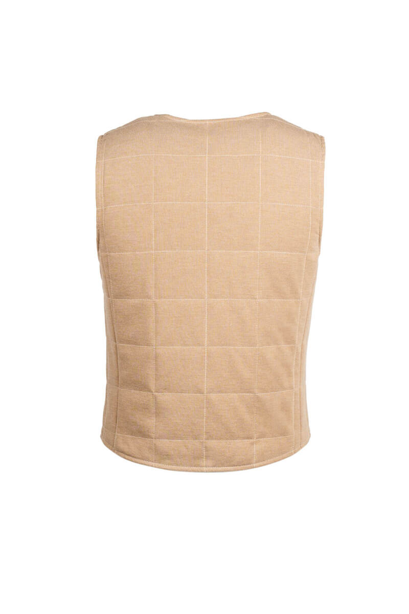 Camel Regular Fit V Yaka Kapitone Yelek - Hatem Saykı (1)