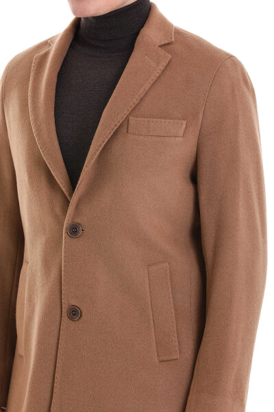 Camel Slim Fit Mono Yaka Yünlü Kaşe Palto - 5