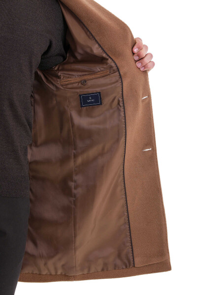 Camel Slim Fit Mono Yaka Yünlü Kaşe Palto - 6