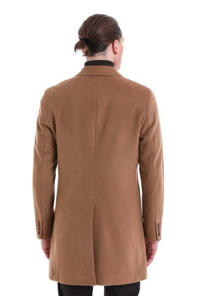 Camel Slim Fit Mono Yaka Yünlü Kaşe Palto - 7