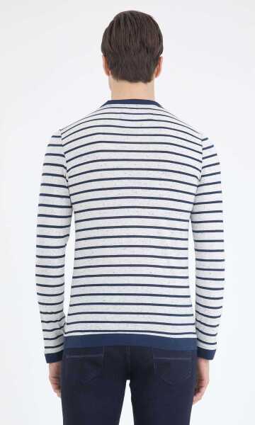 Lacivert Çizgili Bisiklet Yaka Sweatshirt - 9