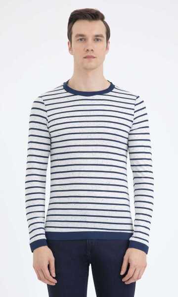 Lacivert Çizgili Bisiklet Yaka Sweatshirt - 13