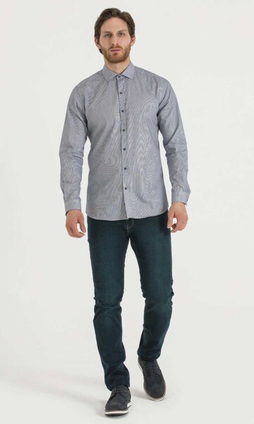 Çizgili Slim Fit Lacivert Gömlek - 2