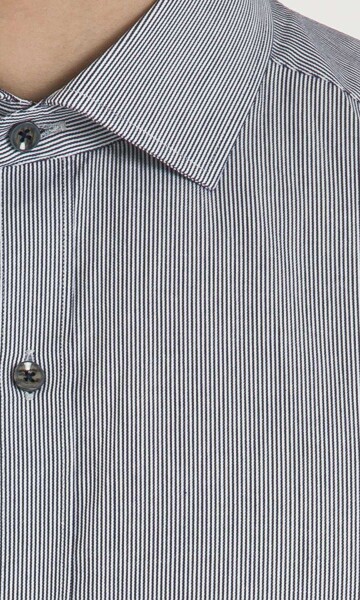 Çizgili Slim Fit Lacivert Gömlek - 5