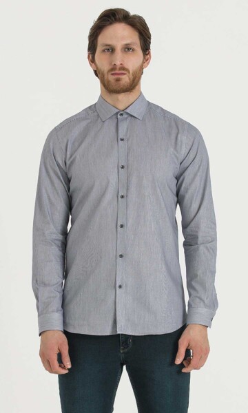 Çizgili Slim Fit Lacivert Gömlek - 1