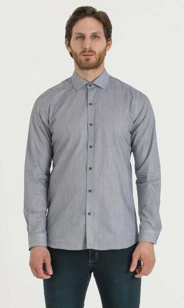 Çizgili Slim Fit Lacivert Gömlek - 7