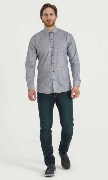 Çizgili Slim Fit Lacivert Gömlek - 8