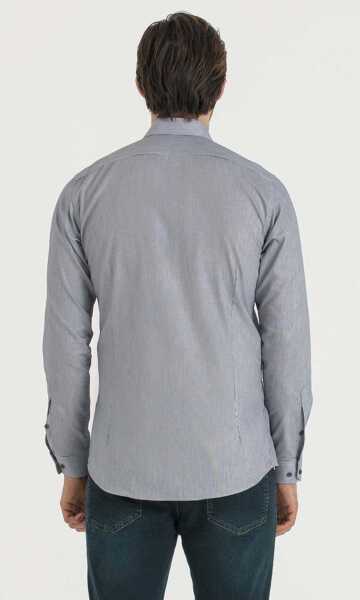 Çizgili Slim Fit Lacivert Gömlek - 10