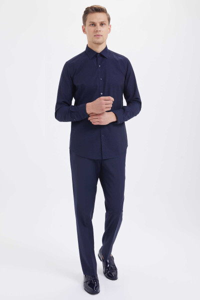 Çizgili Slim Fit Lacivert Gömlek - 2