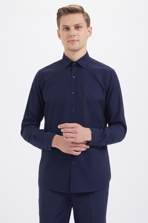 Çizgili Slim Fit Lacivert Gömlek - 5